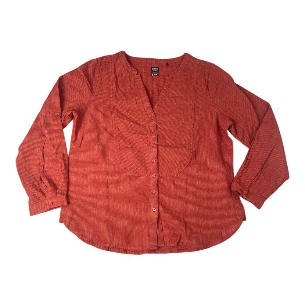 PrAna Women’s Rust Orange V-Neck Long Sleeve Button Up Shirt Size-Medium